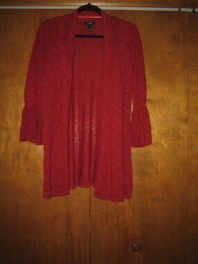 Red Linen Knit Open Front Cardigan. 3/4 Flounce Sleeve. NWOT